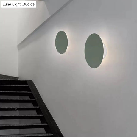 Nordic Macaron Colored Wall Sconce For Stair Foyer In Round Metal Design