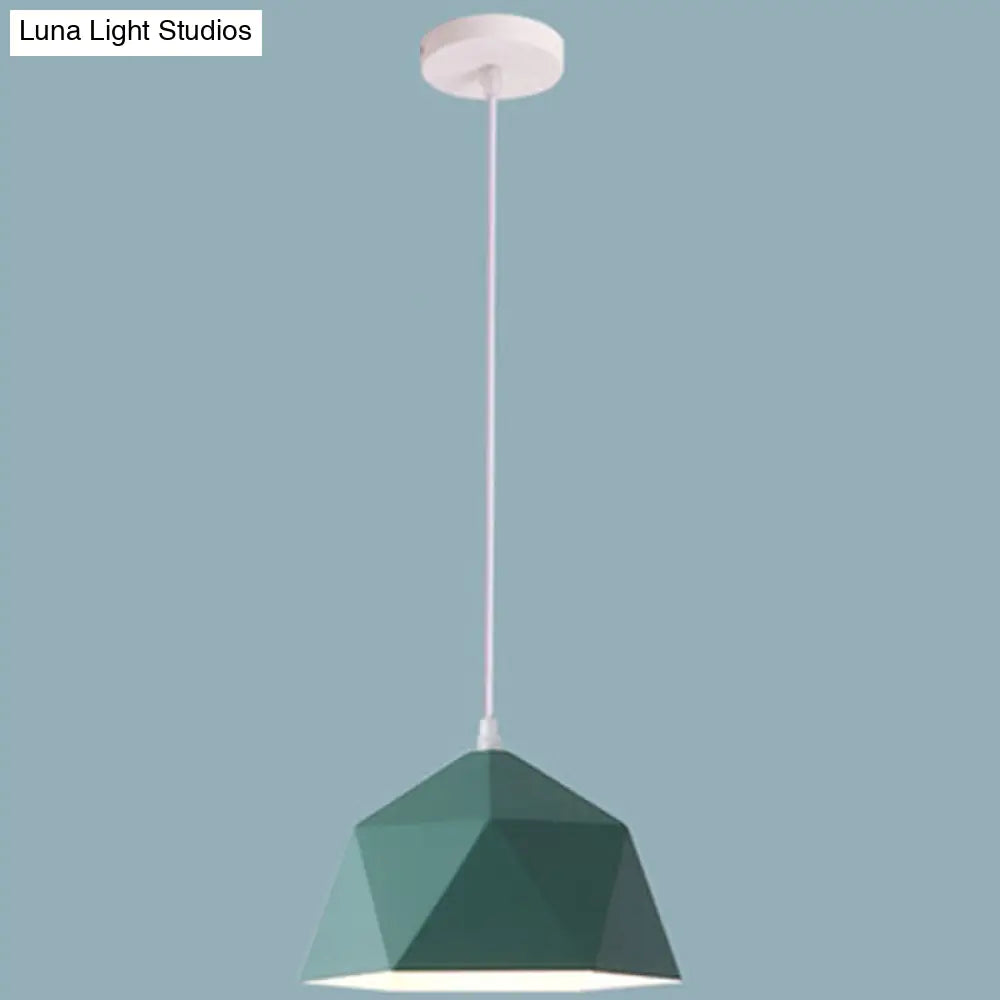 Nordic Macarons Style 1-Light Diamond Pendant: Elegant Metal Hanging Lamp For Dining Room Dark Green