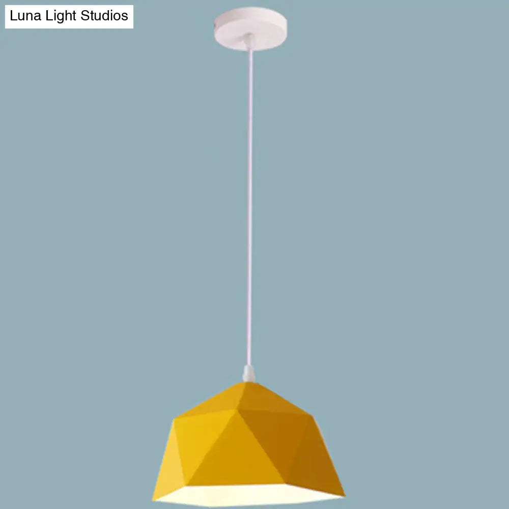 Nordic Macarons Style 1-Light Diamond Pendant: Elegant Metal Hanging Lamp For Dining Room Yellow /