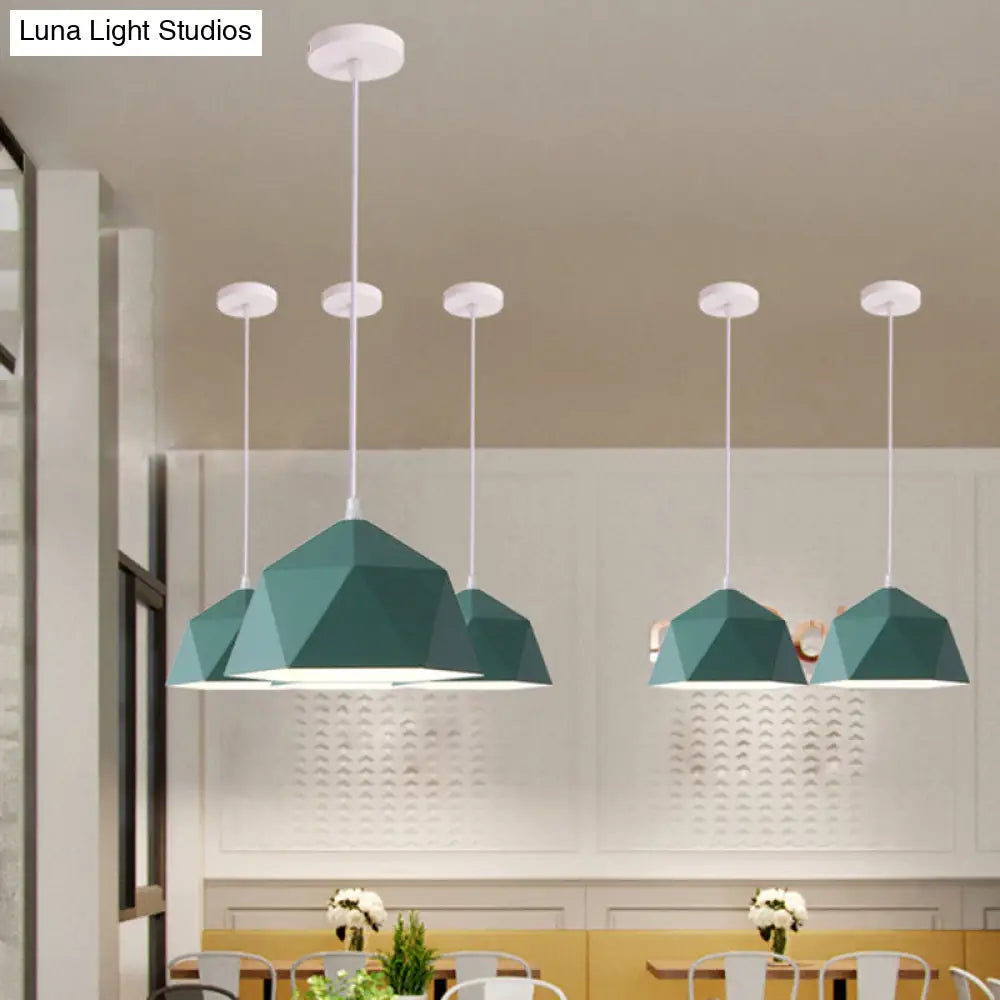Nordic Macarons Style 1-Light Diamond Pendant Lamp - Modern Metal Dining Room Hanging Lighting