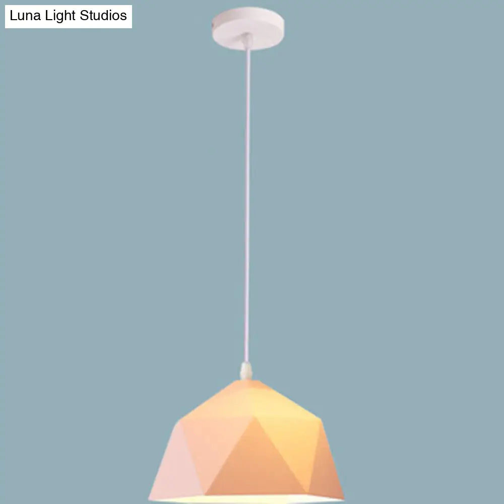 Nordic Macarons Style 1-Light Diamond Pendant: Elegant Metal Hanging Lamp For Dining Room Pink / 10