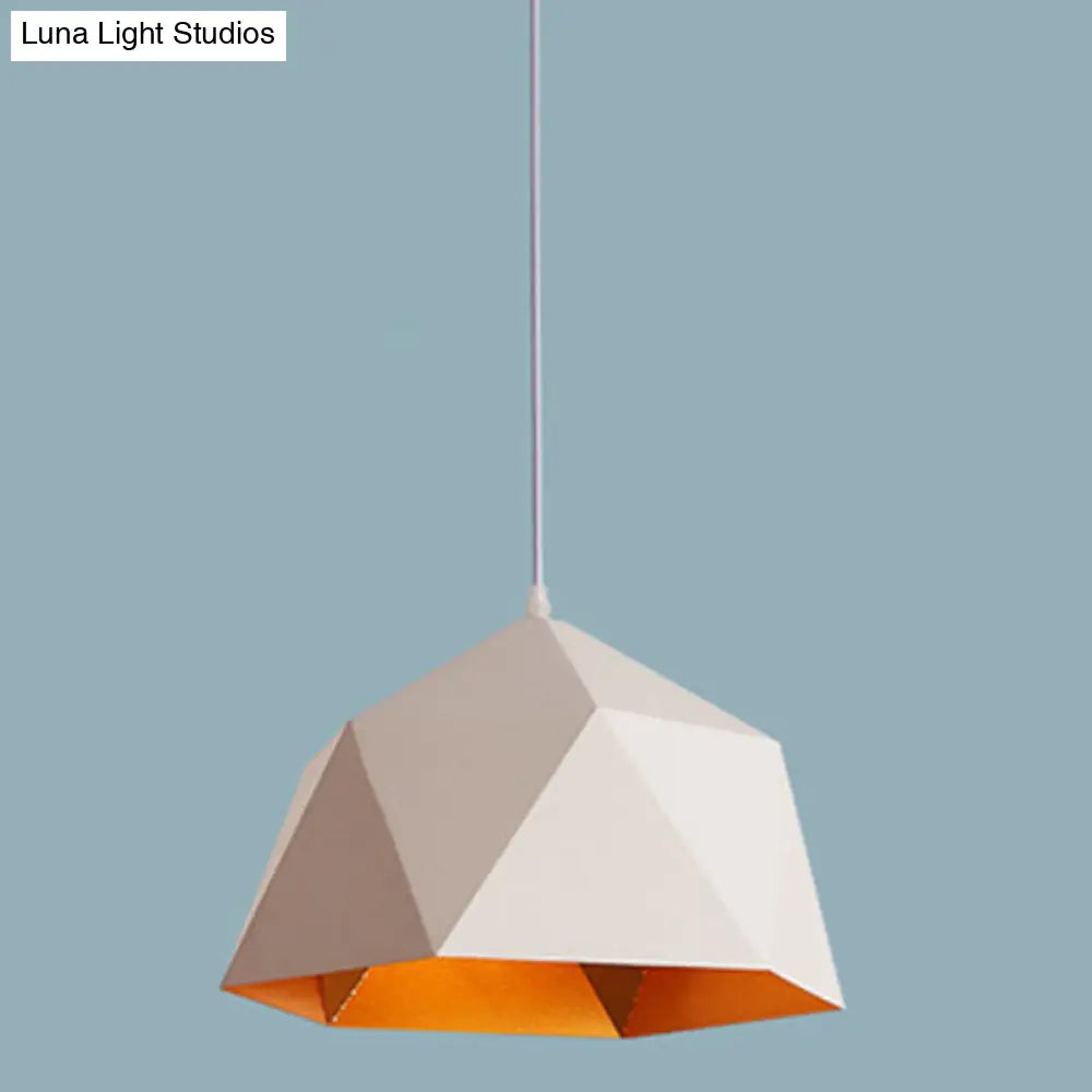 Nordic Macarons Style 1-Light Diamond Pendant: Elegant Metal Hanging Lamp For Dining Room White / 15