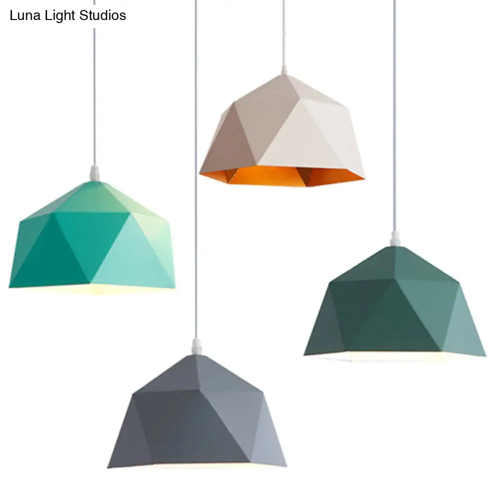 Nordic Macarons Style 1-Light Diamond Pendant: Elegant Metal Hanging Lamp For Dining Room
