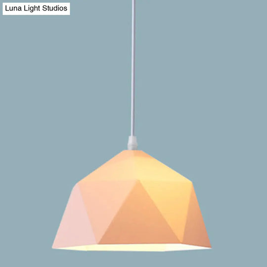 Nordic Macarons Style 1-Light Diamond Pendant: Elegant Metal Hanging Lamp For Dining Room Pink / 15
