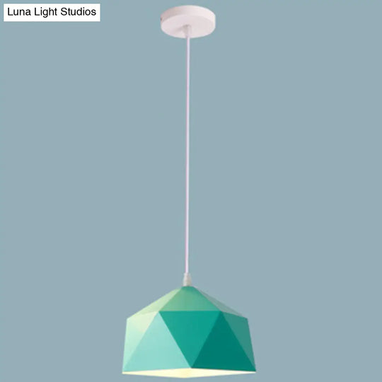 Nordic Macarons Style 1-Light Diamond Pendant: Elegant Metal Hanging Lamp For Dining Room Green / 10