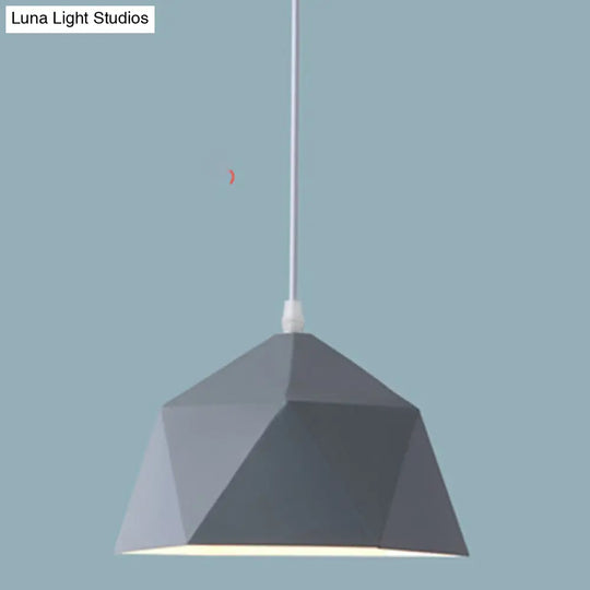 Nordic Macarons Style 1-Light Diamond Pendant: Elegant Metal Hanging Lamp For Dining Room Grey / 15
