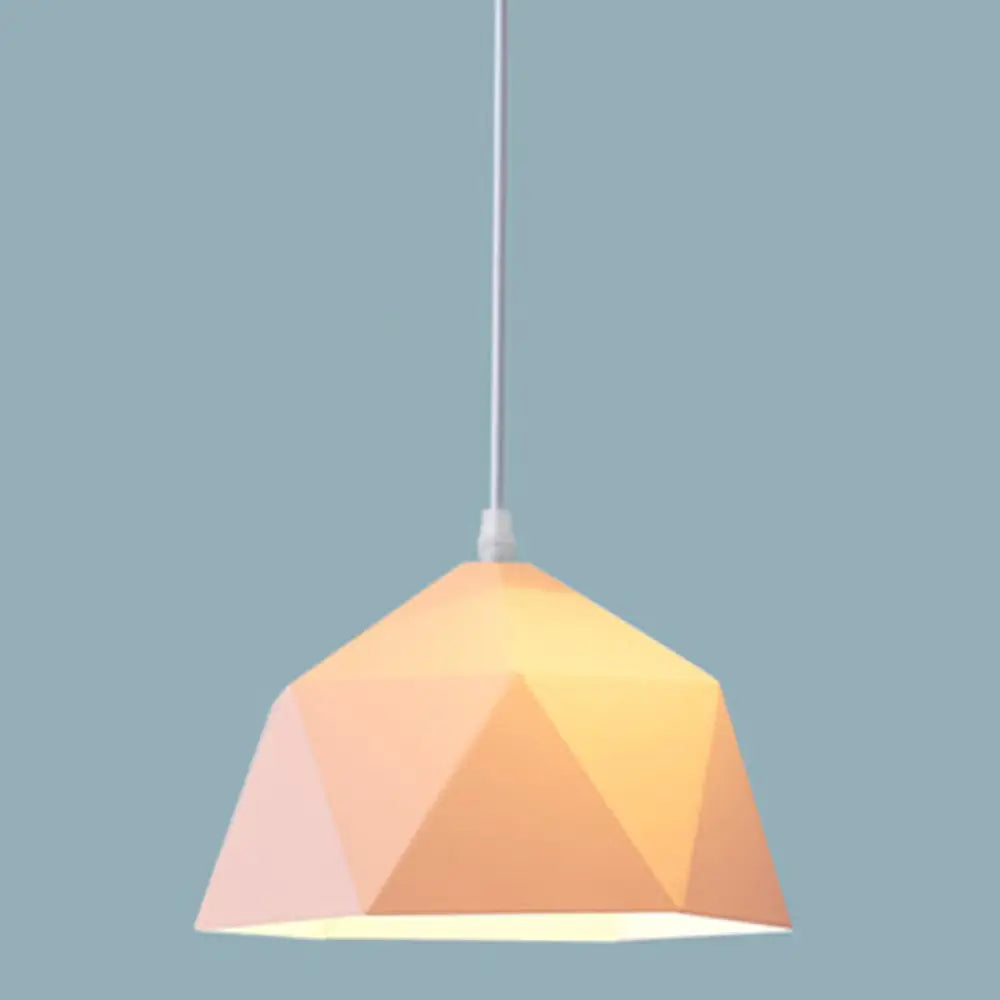 Nordic Macarons Style 1-Light Diamond Pendant Lamp - Modern Metal Dining Room Hanging Lighting Pink