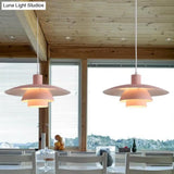 Nordic Metal 1-Head Ceiling Pendant Lamp – Modern Tiered Design With Flared Shade In Pink/White