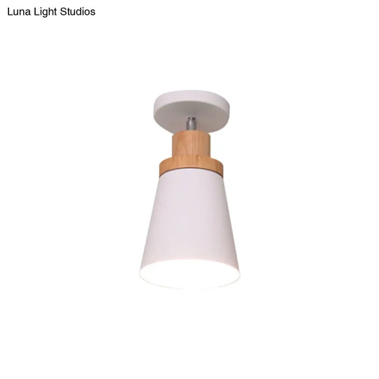 Nordic Metal 1-Light Flush Mount Ceiling Lamp With Pivot Joint - Wood Finish And Color Options