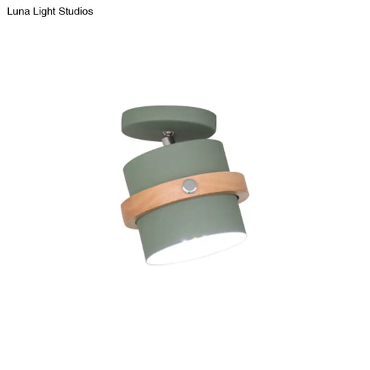 Nordic Metal 1-Light Flush Mount Ceiling Lamp With Pivot Joint - Wood Finish And Color Options