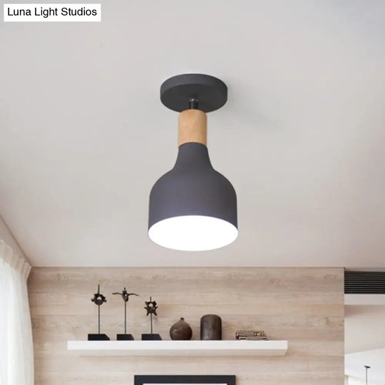 Nordic Metal 1-Light Flush Mount Ceiling Lamp With Pivot Joint - Wood Finish And Color Options