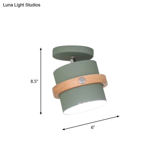 Nordic Metal 1-Light Flush Mount Ceiling Lamp With Pivot Joint - Wood Finish And Color Options