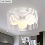 Nordic Metal 3 - Light Semi Flush Mount Lamp With Round Iron Cage For Bedroom Ceiling - Black/White