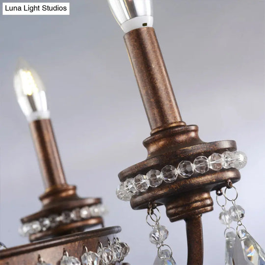 Rustic Metal Candle Chandelier With 4 Lights And Crystal Accents