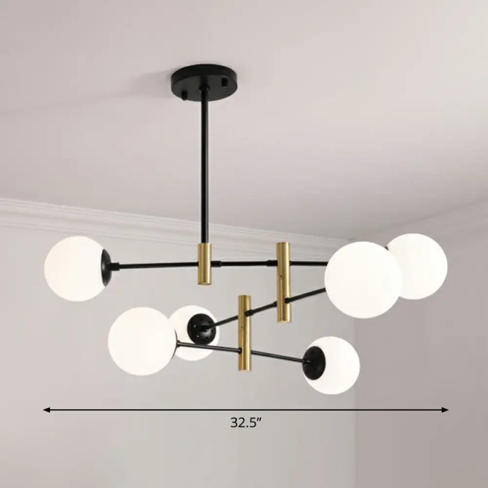 Nordic Metal Ceiling Chandelier With Swivel Rod Arm And Glass Ball Shade - Stylish Suspended Living