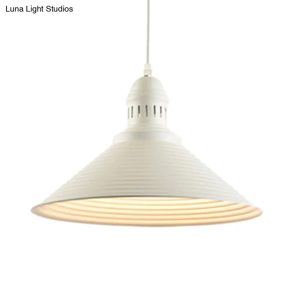 Nordic Metal Hanging Pendant Light - Cone Shade With Ruffle Design In White/Pink