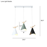Nordic Metal Conical Multi-Ceiling Light With 3 Bulbs - White-Wood Drop Pendant Wavy Edge And Antler