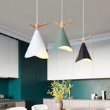 Nordic Metal Conical Multi-Ceiling Light With 3 Bulbs - White-Wood Drop Pendant Wavy Edge And Antler