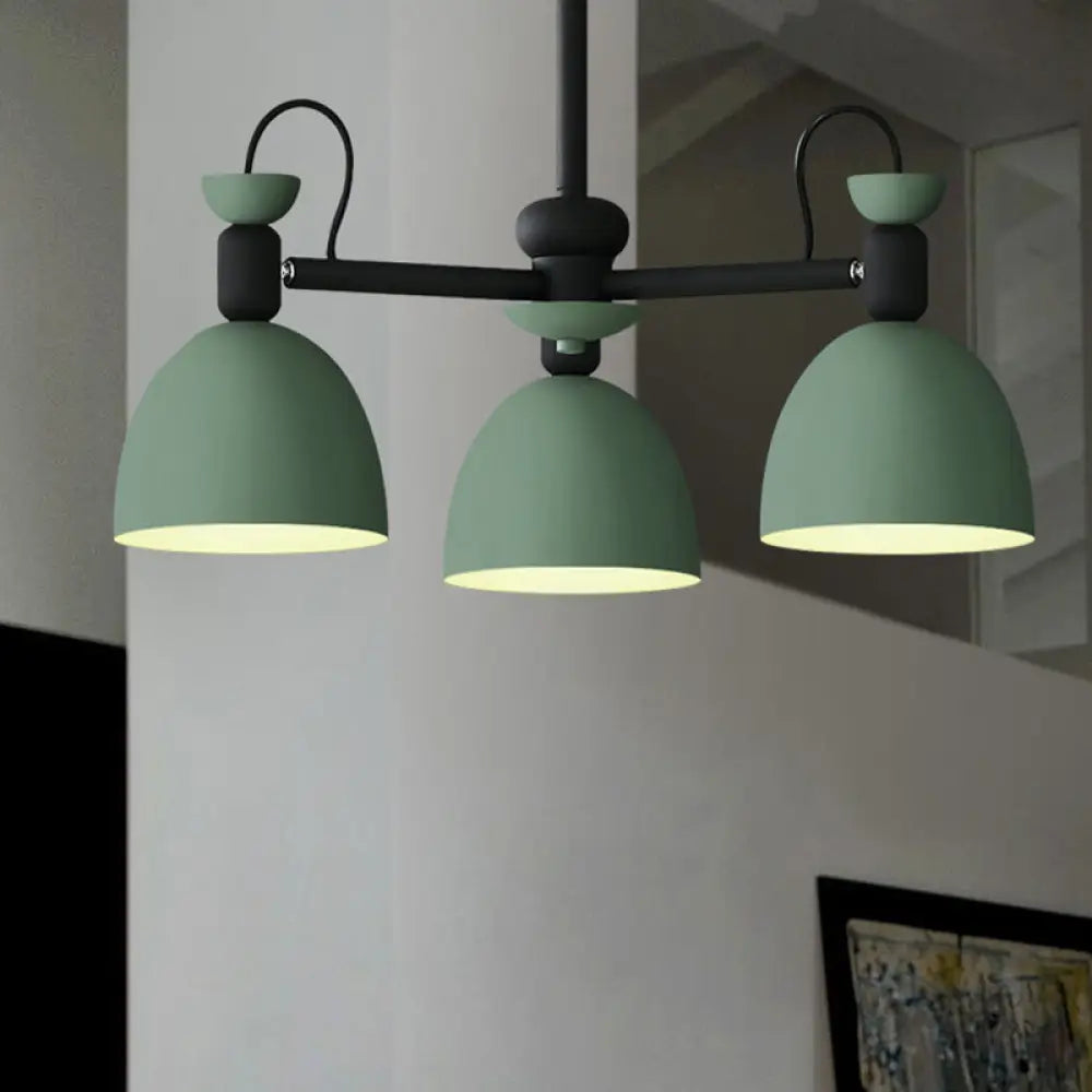 Nordic Metal Dome Pendant Chandelier with Adjustable Node Blue/Green 3 Bulb Lamp Fixture Green
