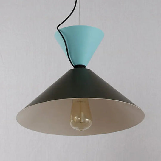 Nordic Metal Double Cone Ceiling Pendant Light - Stylish 1 Hanging In Green/Pink Blue/Black Or