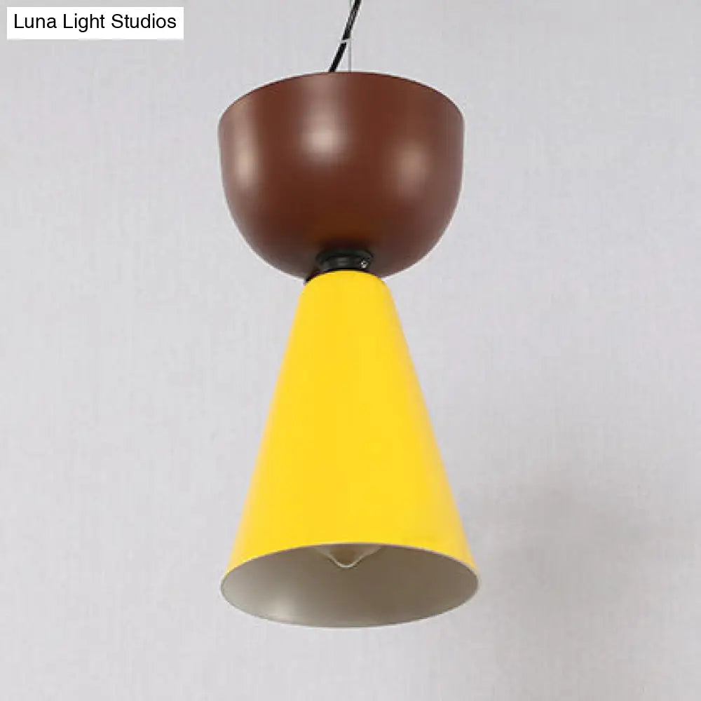 Nordic Double Cone Ceiling Pendant Light - 1 In Green/Pink Blue/Black Or Brown/Yellow Brown-Yellow