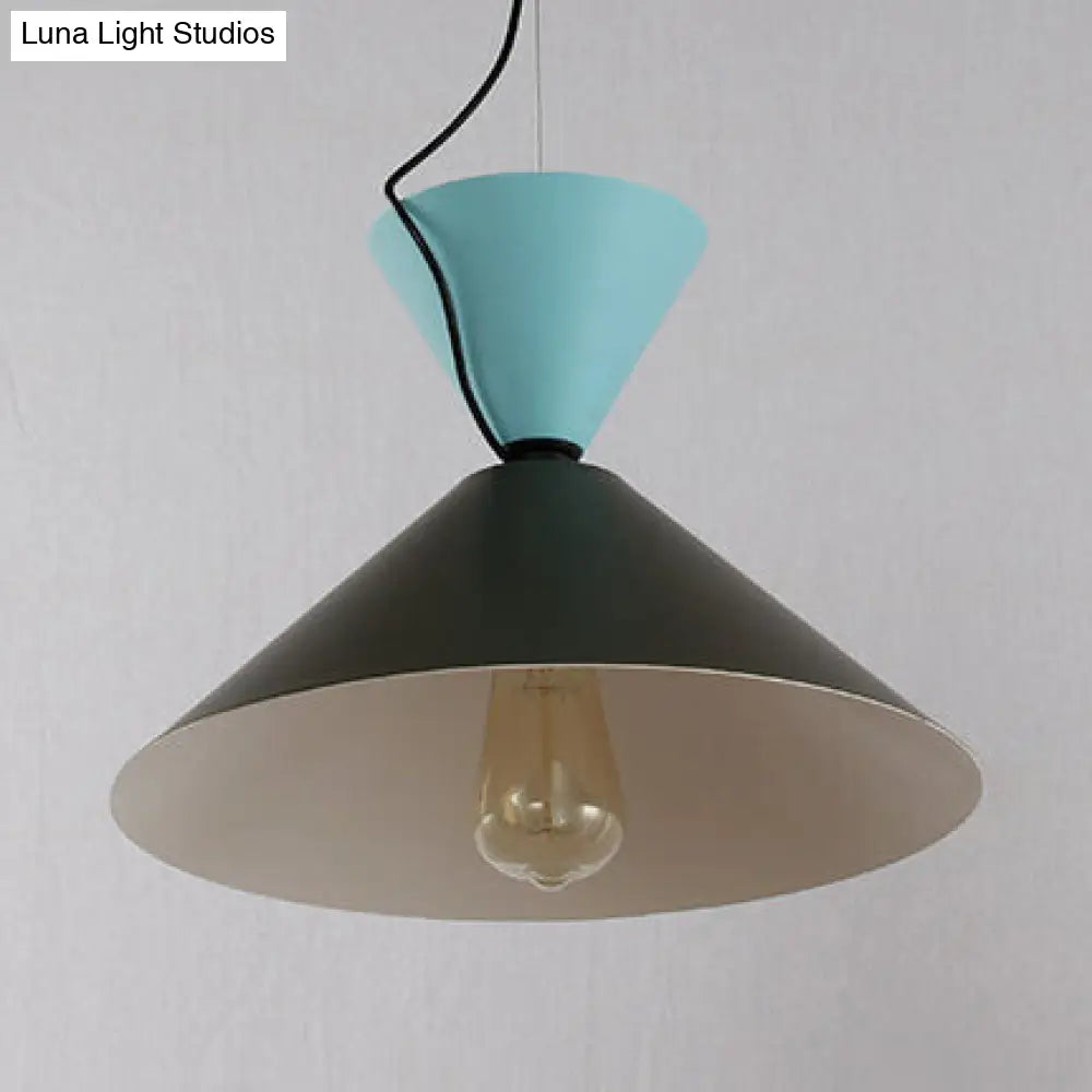 Nordic Double Cone Ceiling Pendant Light - 1 In Green/Pink Blue/Black Or Brown/Yellow Blue-Black