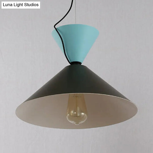 Nordic Double Cone Ceiling Pendant Light - 1 In Green/Pink Blue/Black Or Brown/Yellow Blue-Black
