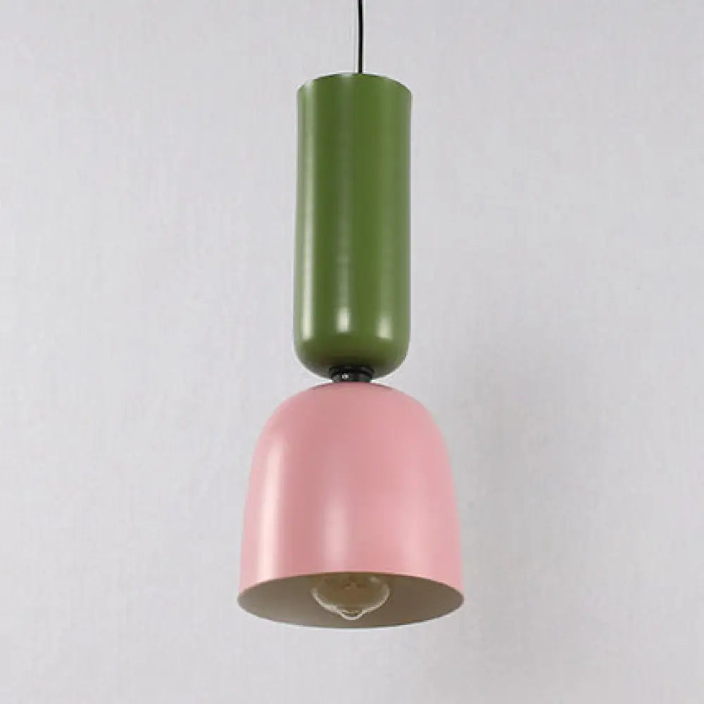 Nordic Metal Double Cone Ceiling Pendant Light - Stylish 1 Hanging In Green/Pink Blue/Black Or