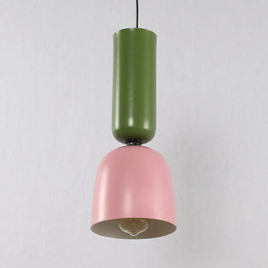 Nordic Metal Double Cone Ceiling Pendant Light - Stylish 1 Hanging In Green/Pink Blue/Black Or
