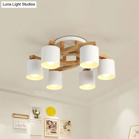 Nordic Metal Flush Mount Light For Living Room Villa - Cylinder Shade Semi Ceiling Lamp