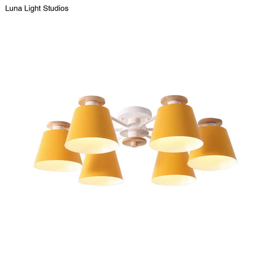 Nordic Metal Flushmount Ceiling Lamp - 6 Heads With Yellow/Blue Shades