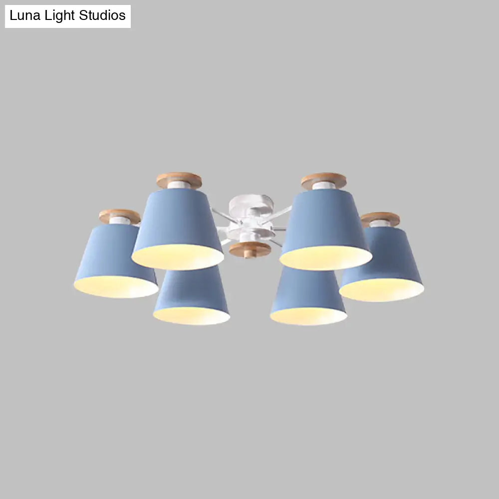Nordic Metal Flushmount Ceiling Lamp - 6 Heads With Yellow/Blue Shades