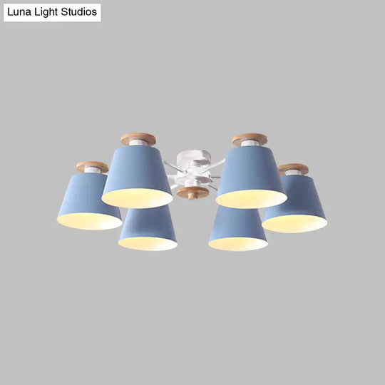 Nordic Metal Flushmount Ceiling Lamp - 6 Heads With Yellow/Blue Shades