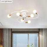 Nordic Metal Gold/Black Swirl Semi Flush Mount Ceiling Light - 6 Lights For Living Room