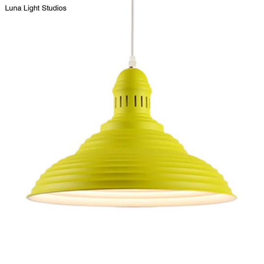 Nordic Metal Hanging Ceiling Light With Ruffle Design In Gray/Pink/Yellow For Dining Room