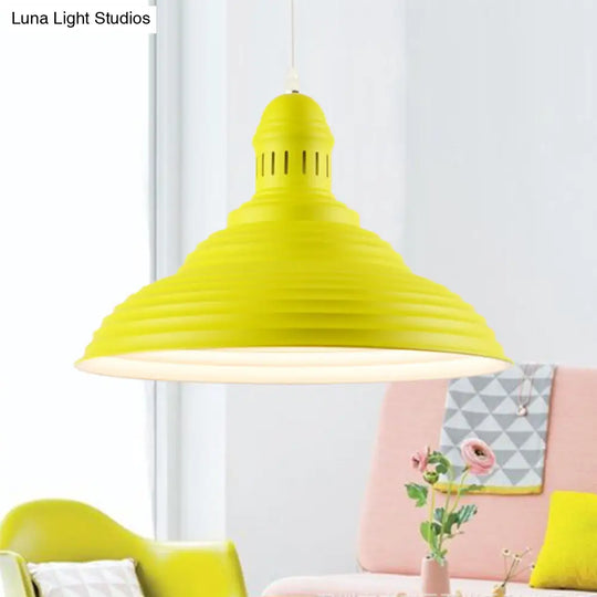 Nordic Metal Pot-Lid Shade Pendant Light Stylish Hanging Ceiling Lamp For Dining Room With Ruffle