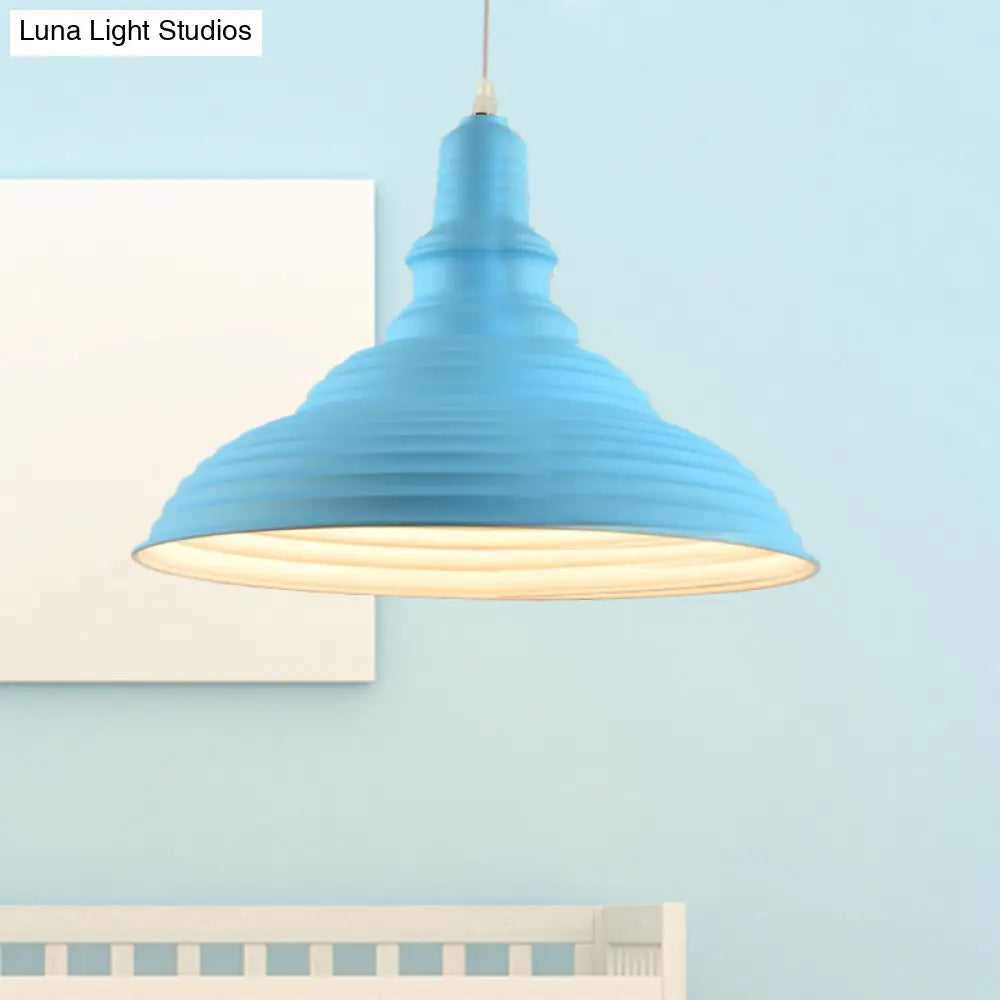 Nordic Metal Hanging Ceiling Light With Ruffle Design In Gray/Pink/Yellow For Dining Room Blue