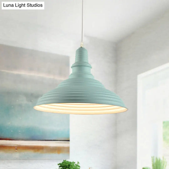 Nordic Metal Hanging Ceiling Light With Ruffle Design In Gray/Pink/Yellow For Dining Room Green