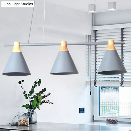 Nordic Metal Hanging Chandelier - Triple Light Cone Shade In Green/Grey/Yellow Perfect For Kitchen