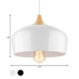 Nordic Metal Hanging Lamp With Bowl Shade - 1 Light Black/White Suspension For Dining Room 12/14