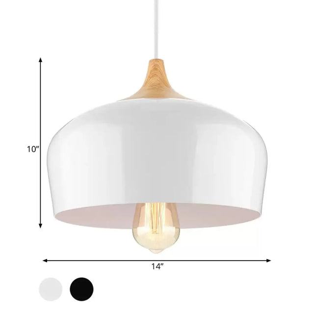 Nordic Metal Hanging Lamp With Bowl Shade - 1 Light Black/White Suspension For Dining Room 12/14