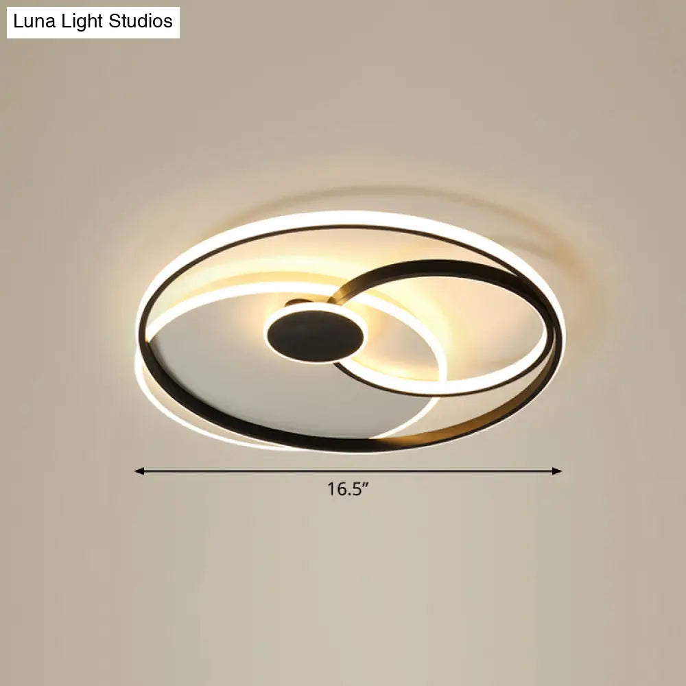 Nordic Metal Led Ceiling Flush Light - Circle Design In Black & White / 16.5’