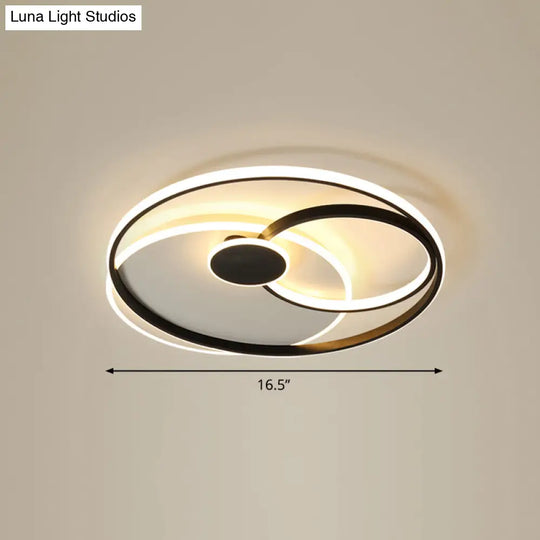 Nordic Metal Led Ceiling Flush Light - Circle Design In Black & White / 16.5