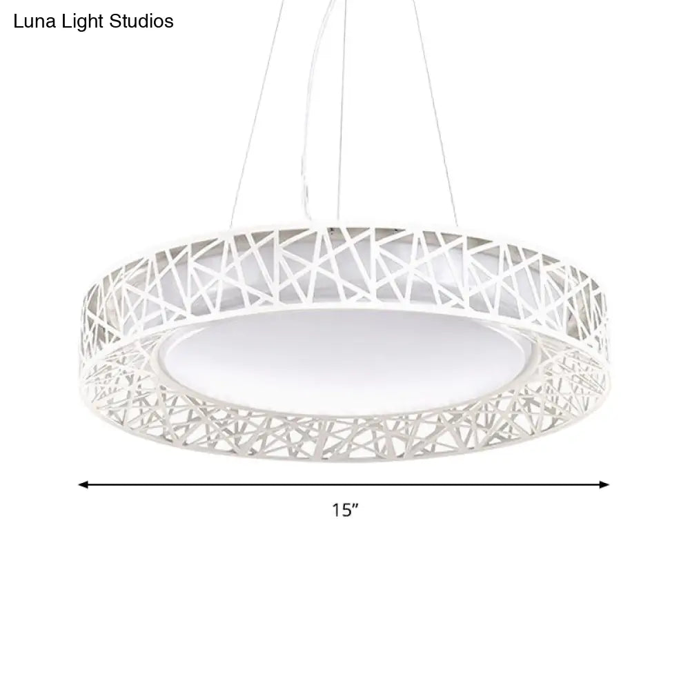 Laëtitia - Nordic Drum Hanging Pendant Light Metal Led White Ceiling With Hollow Design In
