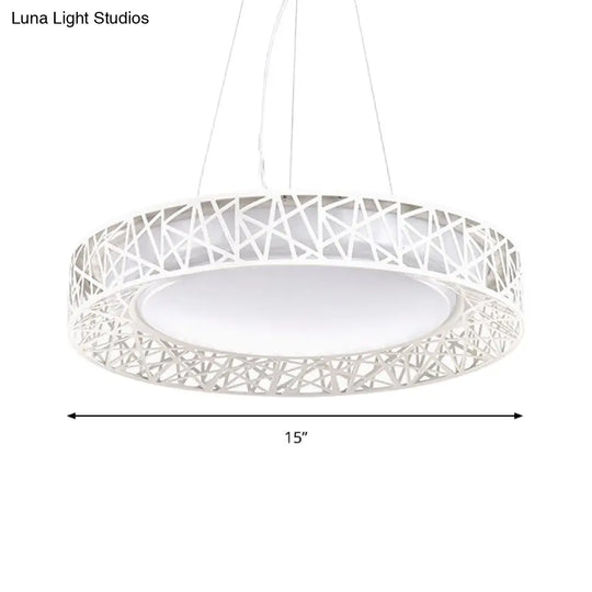 Laëtitia - Nordic Drum Hanging Pendant Light Metal Led White Ceiling With Hollow Design In