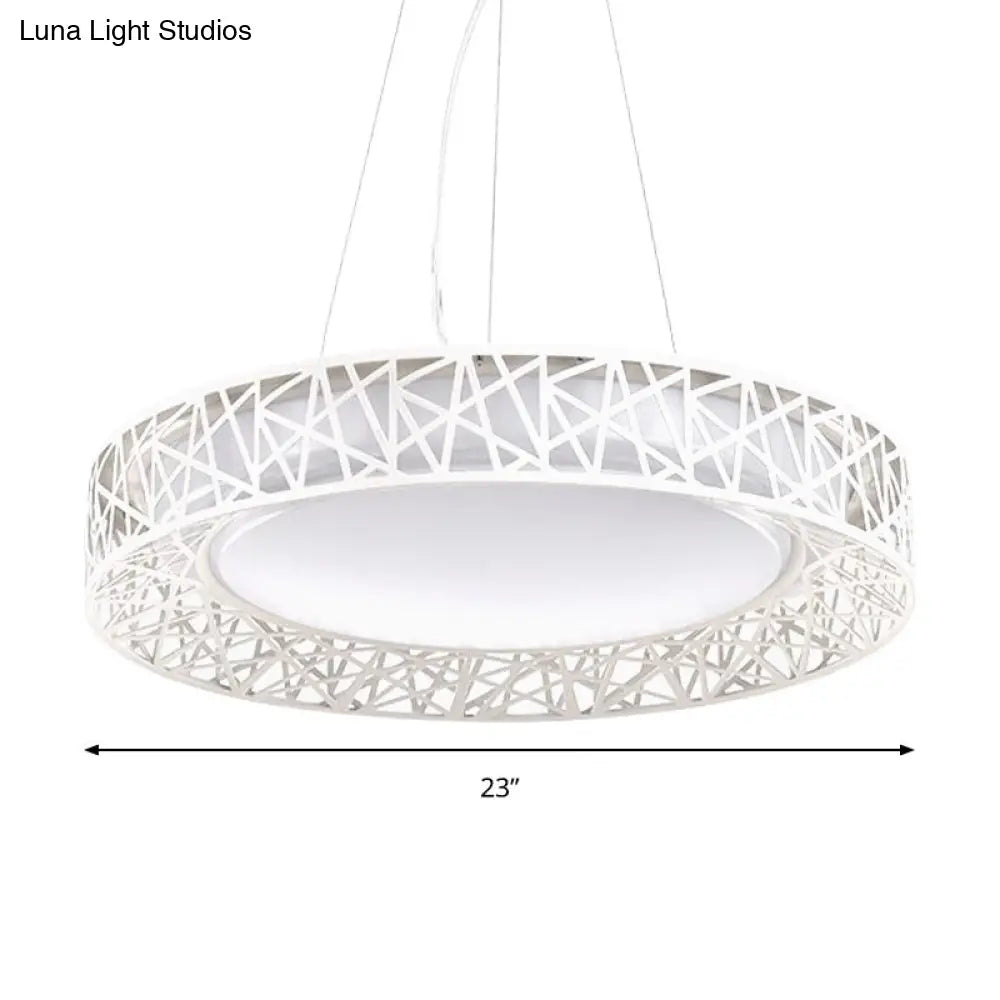 Laëtitia - Nordic Drum Hanging Pendant Light Metal Led White Ceiling With Hollow Design In