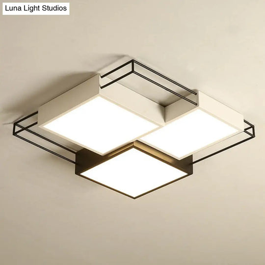 Nordic Metal Led Flush Ceiling Light Fixture With Black And White Square Splicing Design
