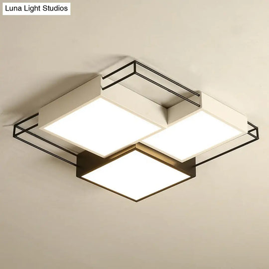 Nordic Metal Led Flush Ceiling Light Fixture With Black And White Square Splicing Design