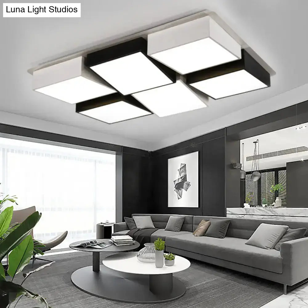 Nordic Metal Led Flushmount Ceiling Light With 4/6 Lights In Black And White Checkered Design 6 /