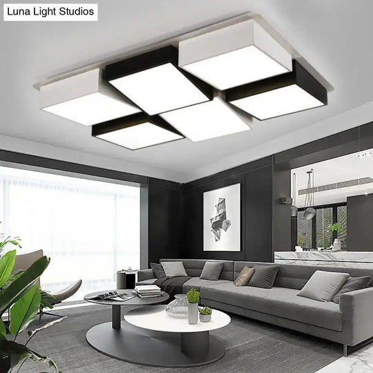 Nordic Metal Led Flushmount Ceiling Light With 4/6 Lights In Black And White Checkered Design 6 /